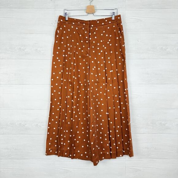 Anthropologie Isobel Polka Dot Pleated Culottes Large Wide Leg Pants Rust Orange - Picture 2 of 16